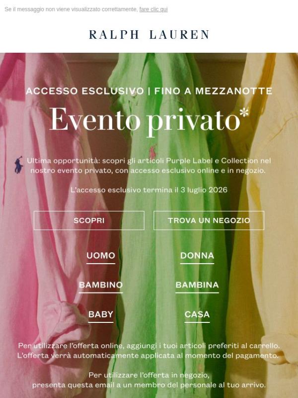 Il tuo accesso esclusivo termina a mezzanotte