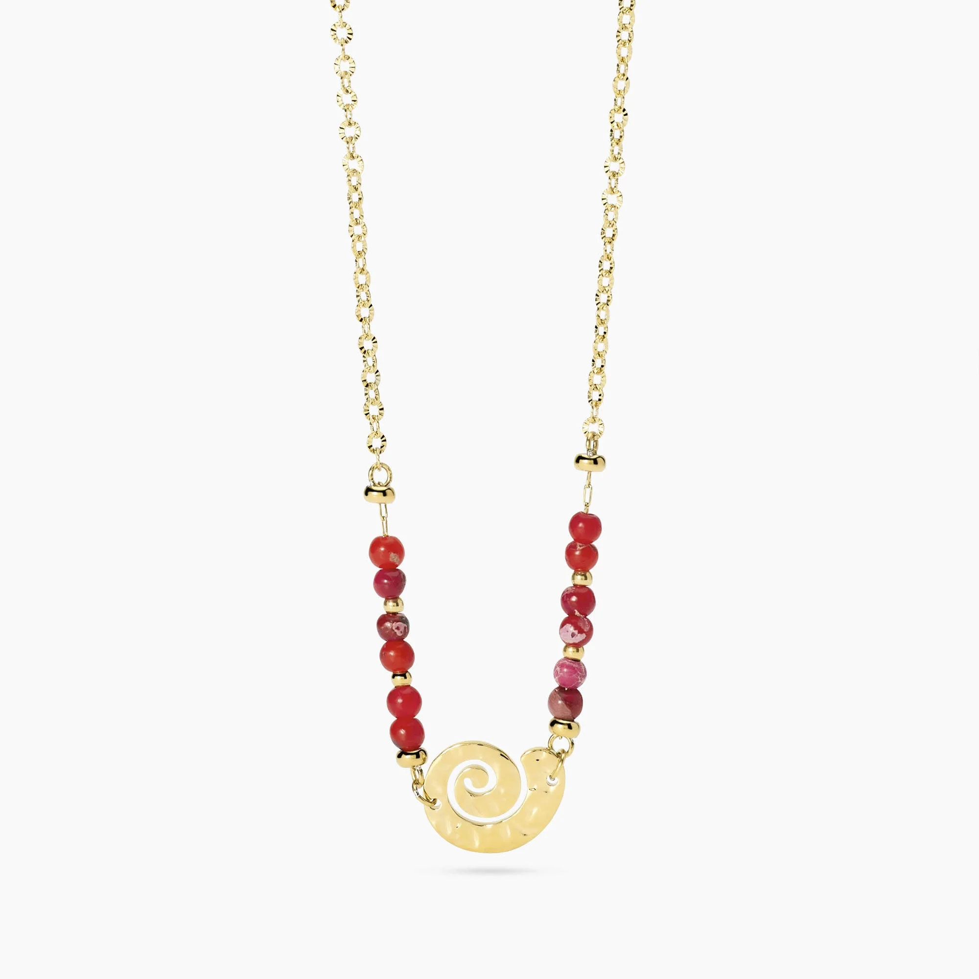Image of Girocollo dorato con diaspro corallo e conchiglia STYLE 68