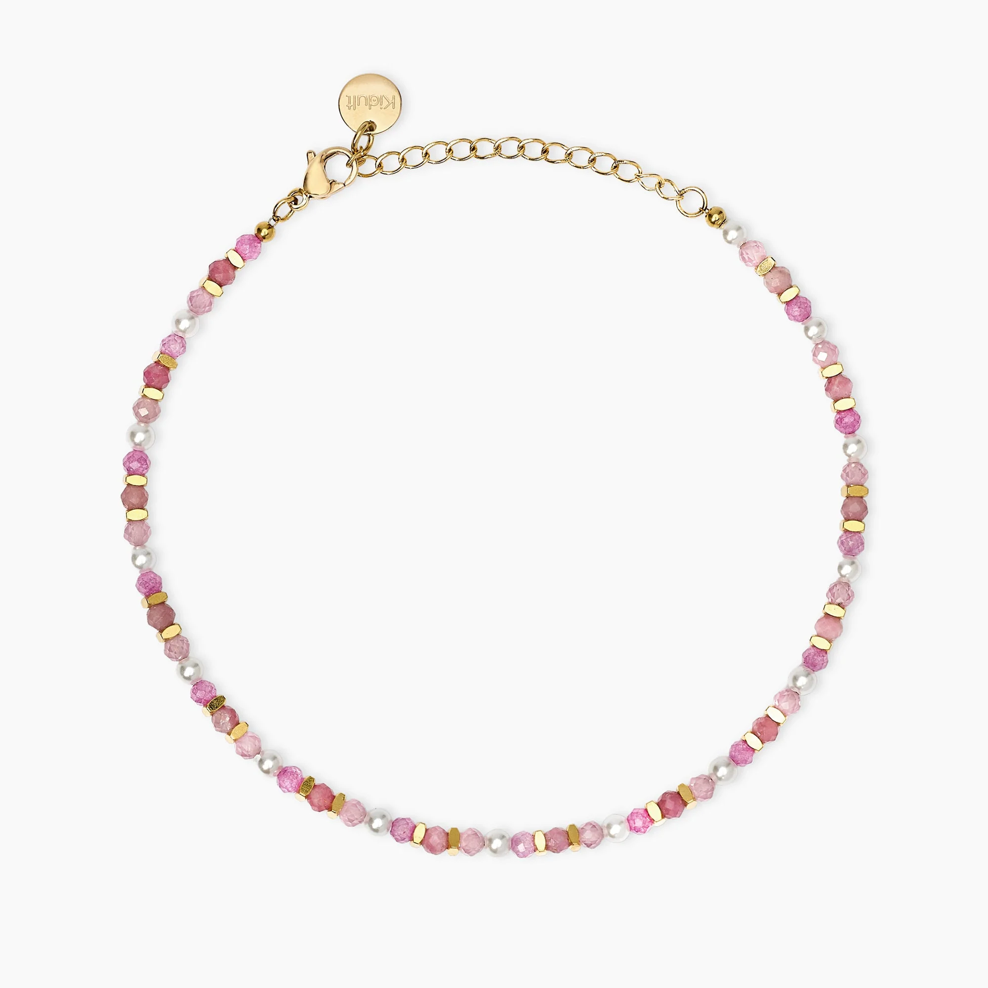 Image of Cavigliera con perle conchiglia e pietre rosa STYLE 86