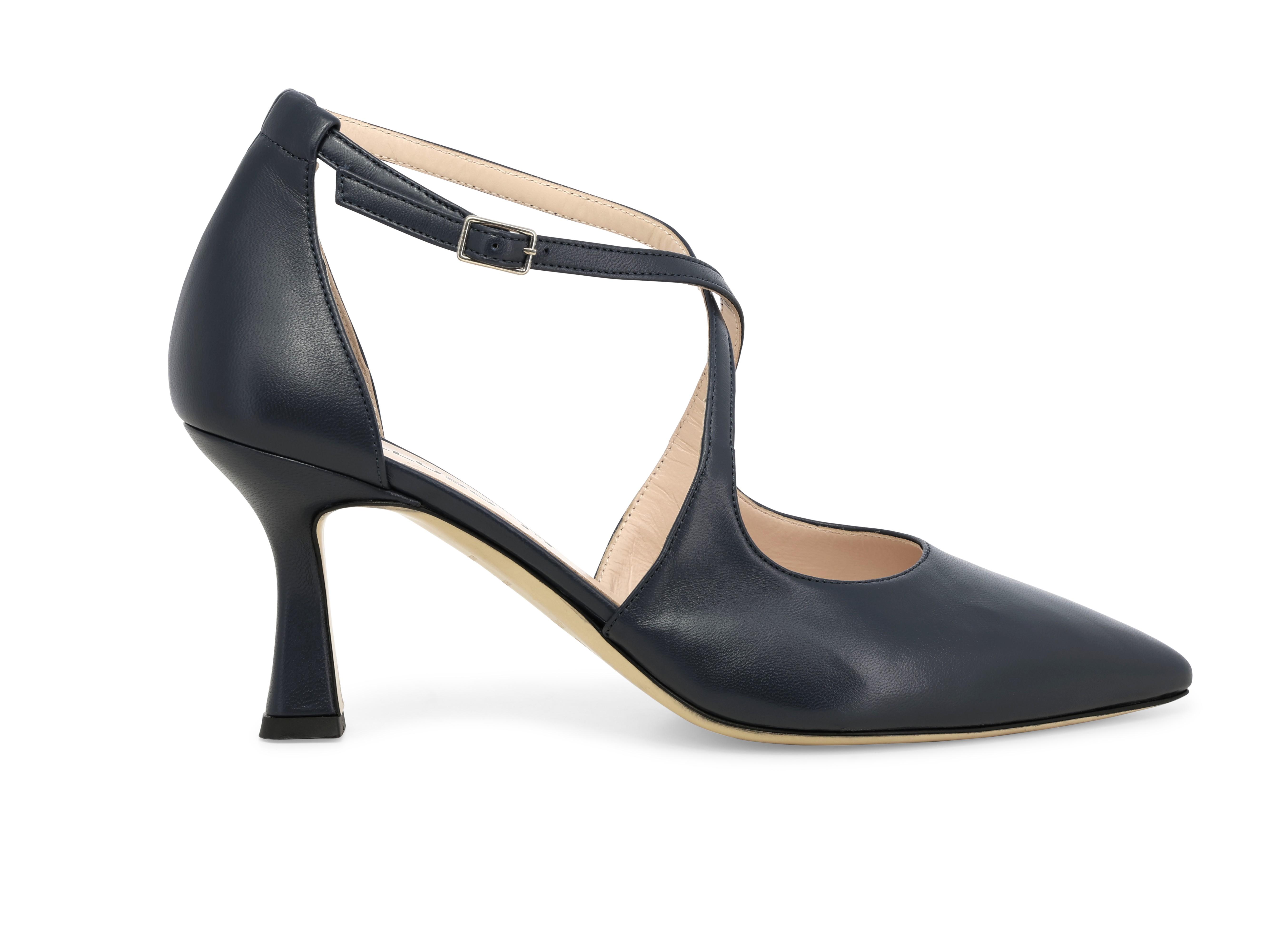 Décolleté donna cinturino incrociato in pelle blu abyss e1631q