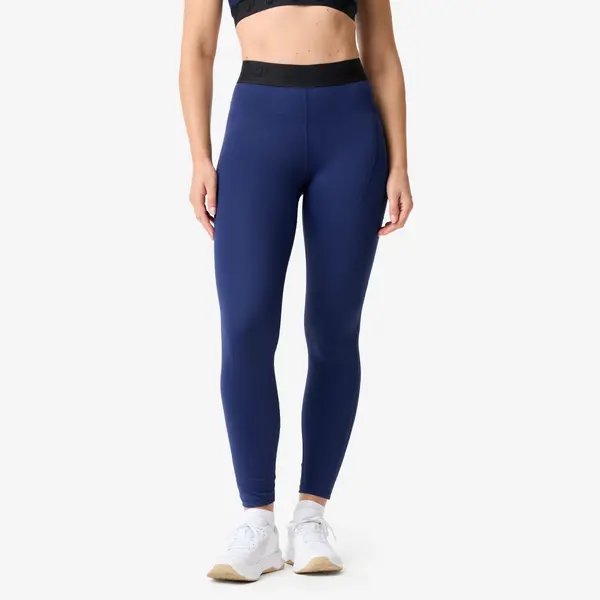DOMYOS Leggings donna palestra traspiranti vita alta modellanti blu