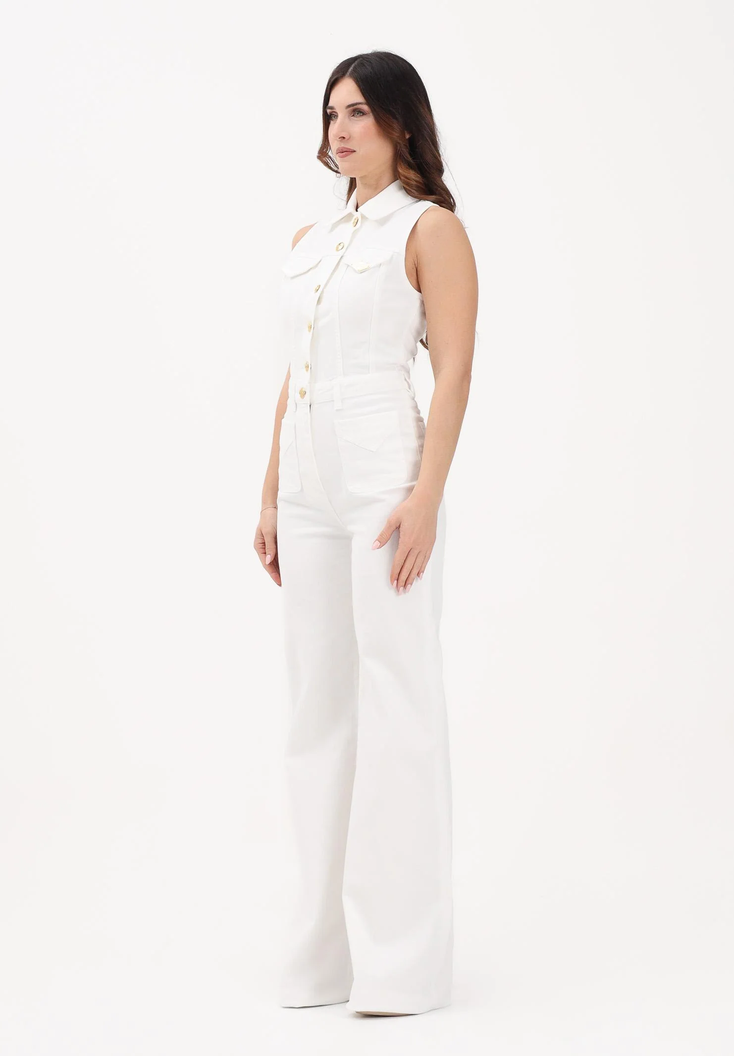 Image of ELISABETTA FRANCHI Tuta in denim avorio da donna