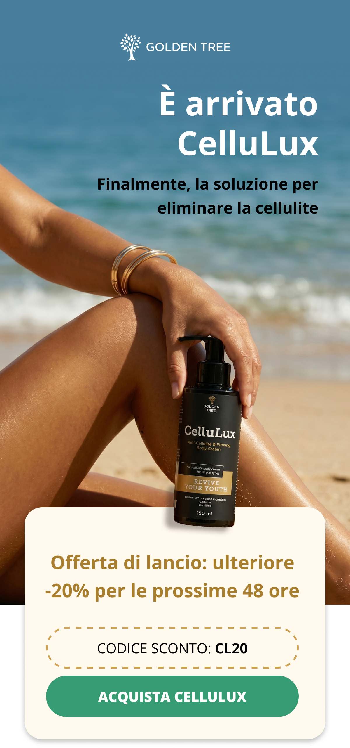 È arrivato CelluLux Finalmente, la soluzione per eliminare la cellulite  Offerta di lancio: ulteriore -20% per le prossime 48 ore Codice sconto: CL20  >> ACQUISTA CELLULUX<< 