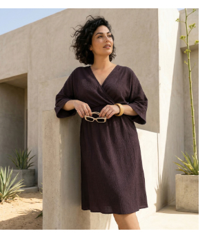 Textured Wrap-Look Dress - A slightly rustic textured style with a comfortably wide a-line silhouette.