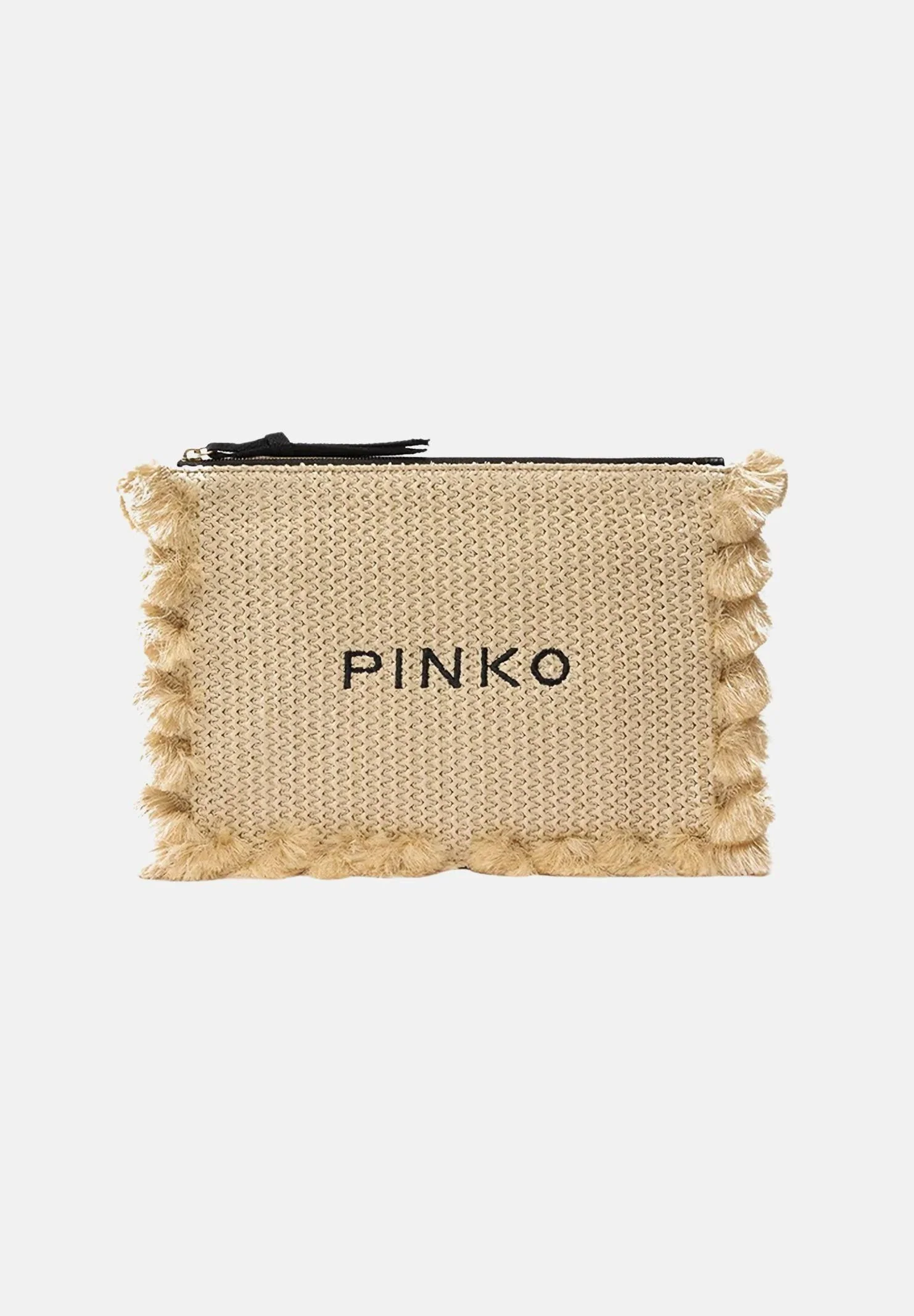 Image of PINKO Pochette beige da donna in rafia con logo