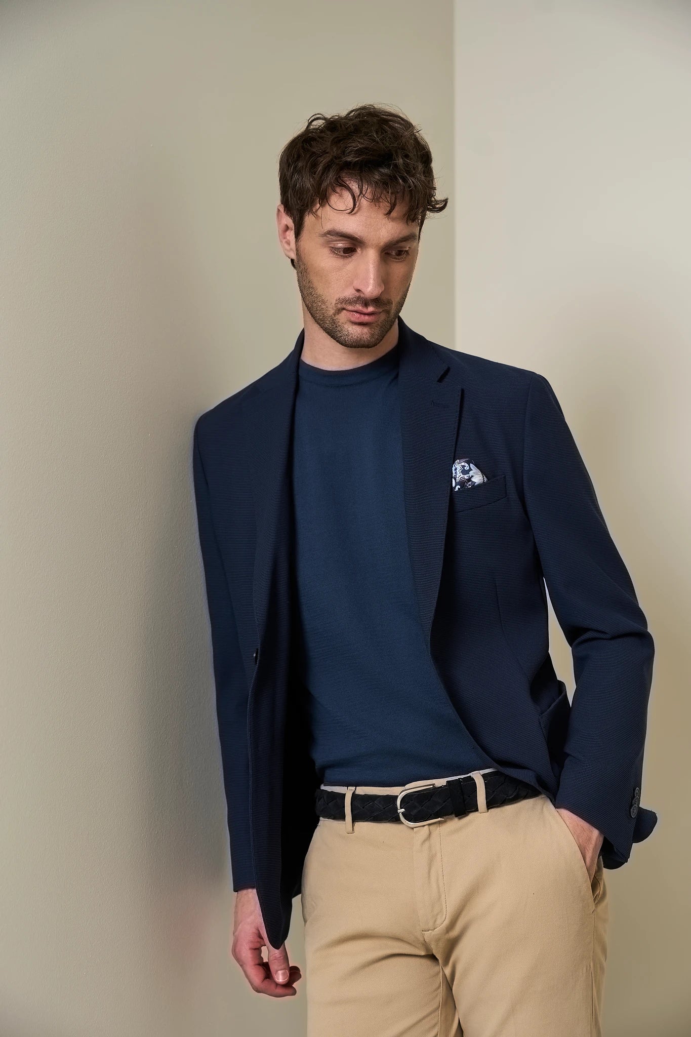 Image of Giacca blu jersey four season armatura custom fit
