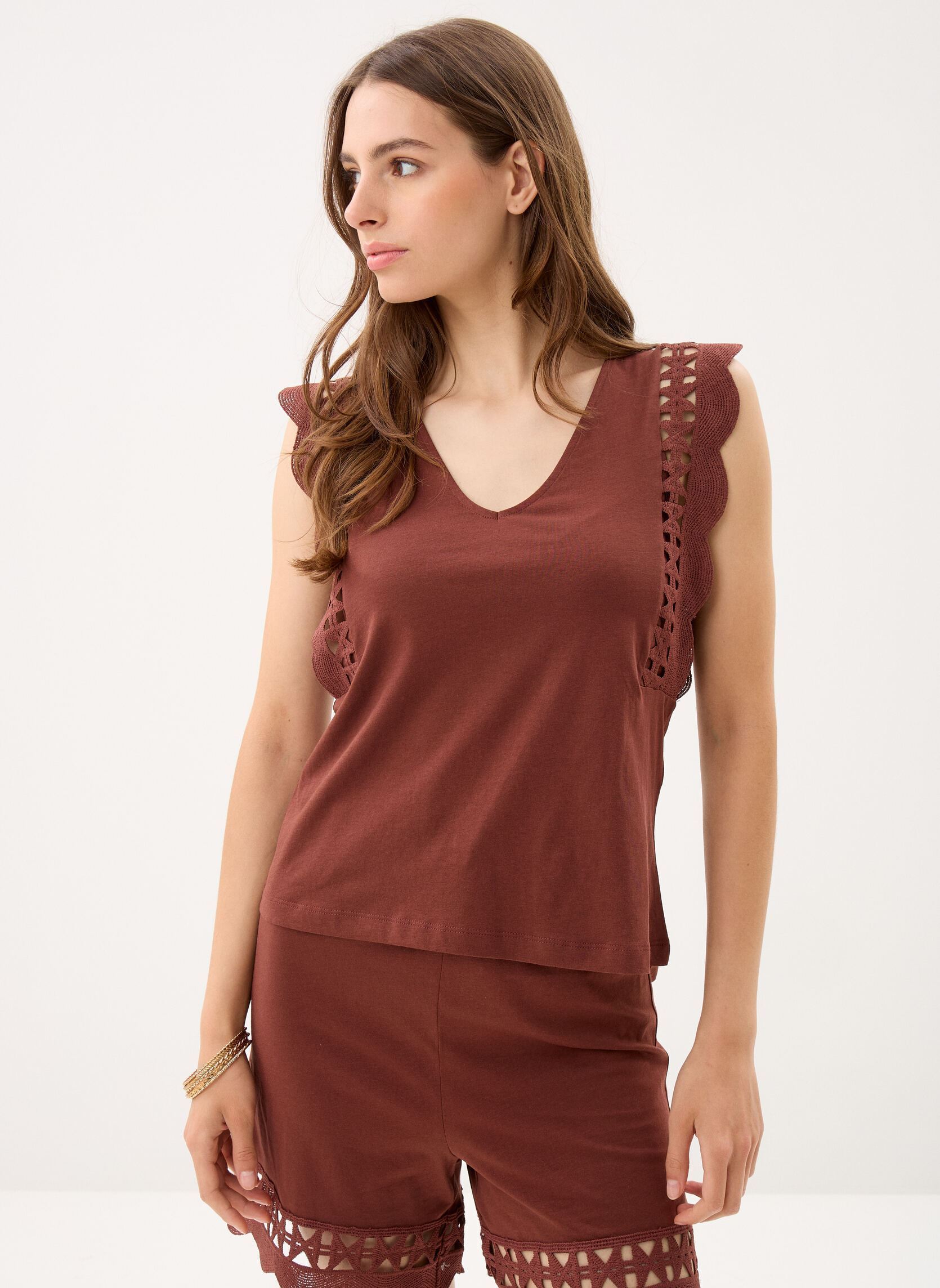Vero Moda Top Vmgabby Sl V-Neck Top Jrs Ga donna marrone