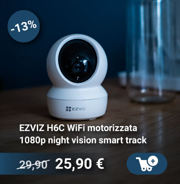 EZVIZ H6C white Wi‑Fi motorised 1080p security camera on table, night‑vision smart tracking, sale badge