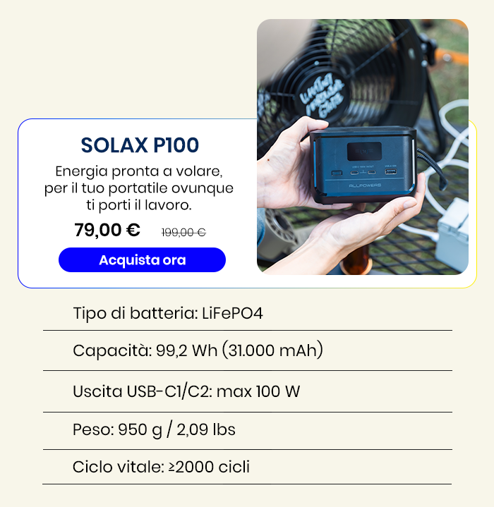 SOLAX P100 Alimentatore portatile (128W 99.2Wh)