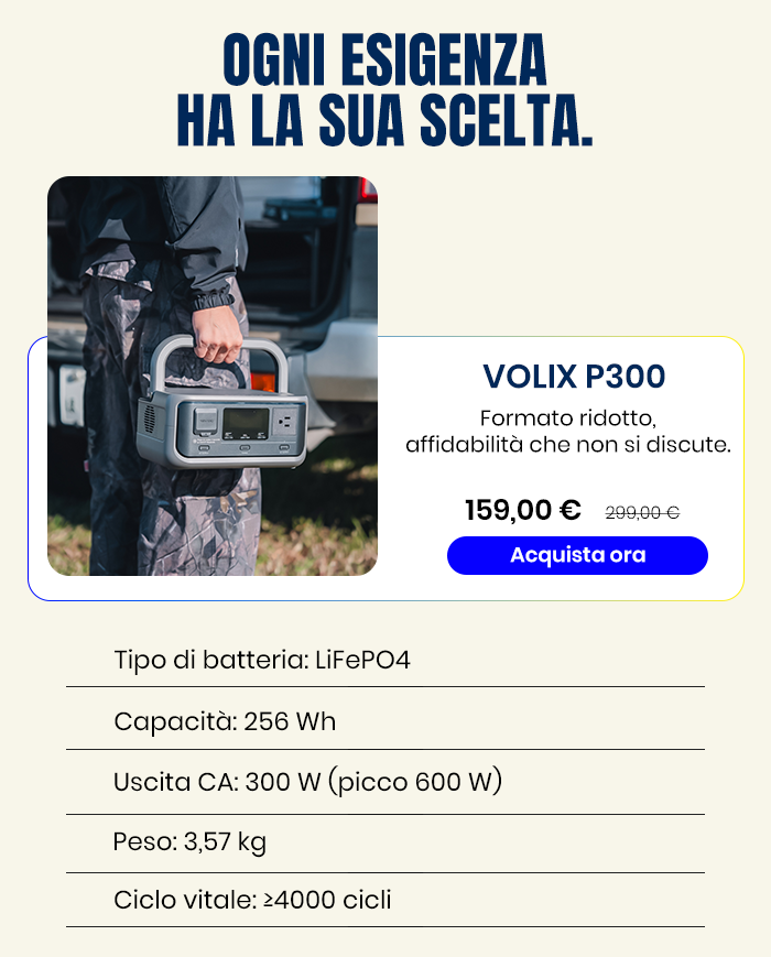 VOLIX P300 Centrale Elettrica Portatile 300W 256Wh LiFeP04 Batteria