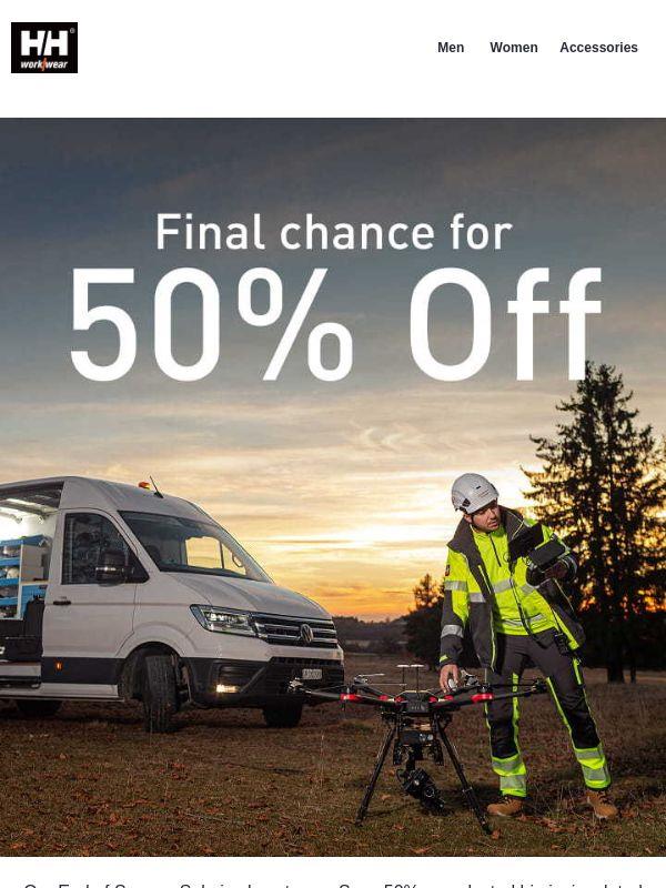 Final call: 50% off workwear