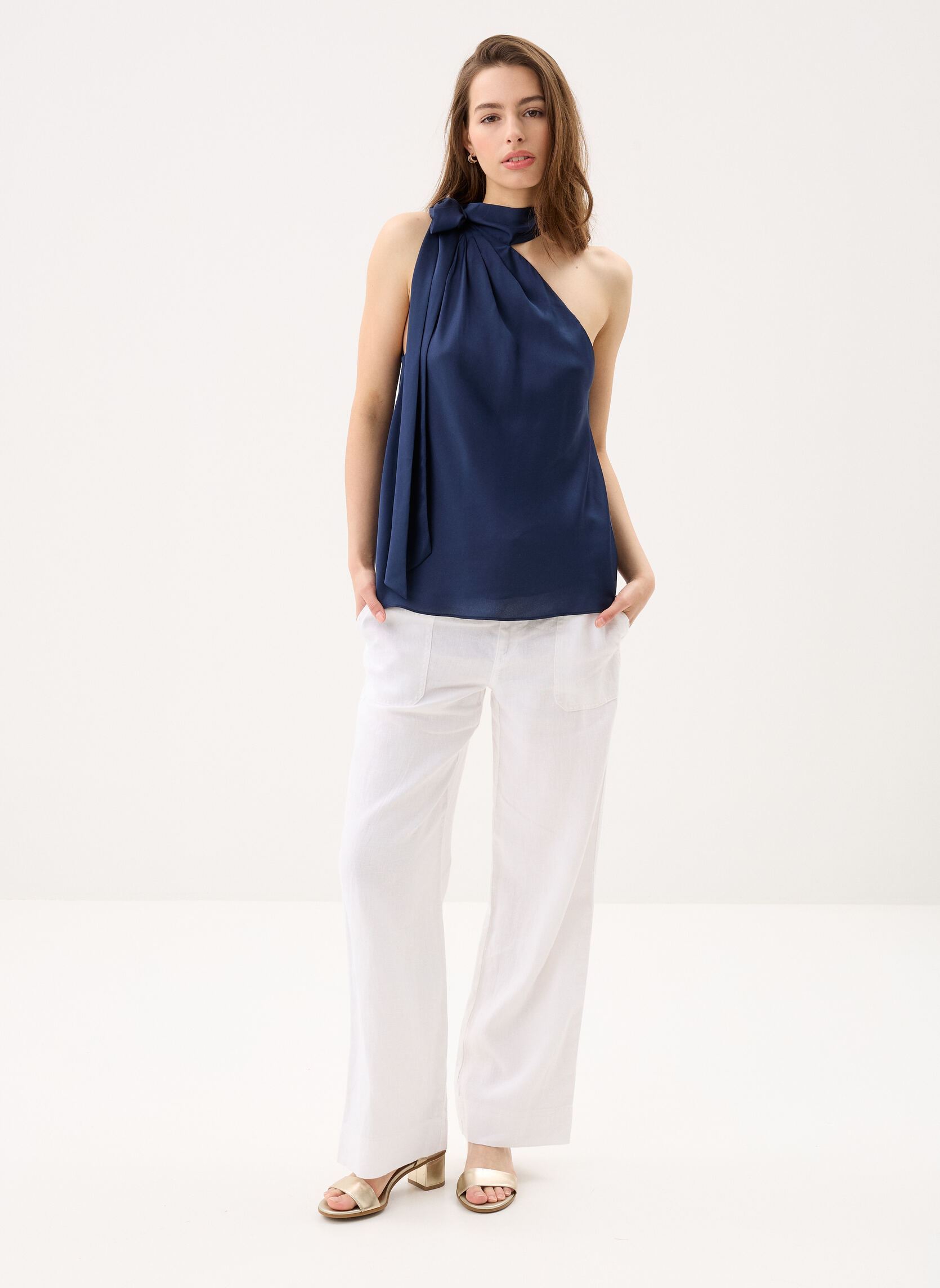 Lauren Ralph Lauren Pantaloni larghi Pantalone a gamba larga in lino donna bianco