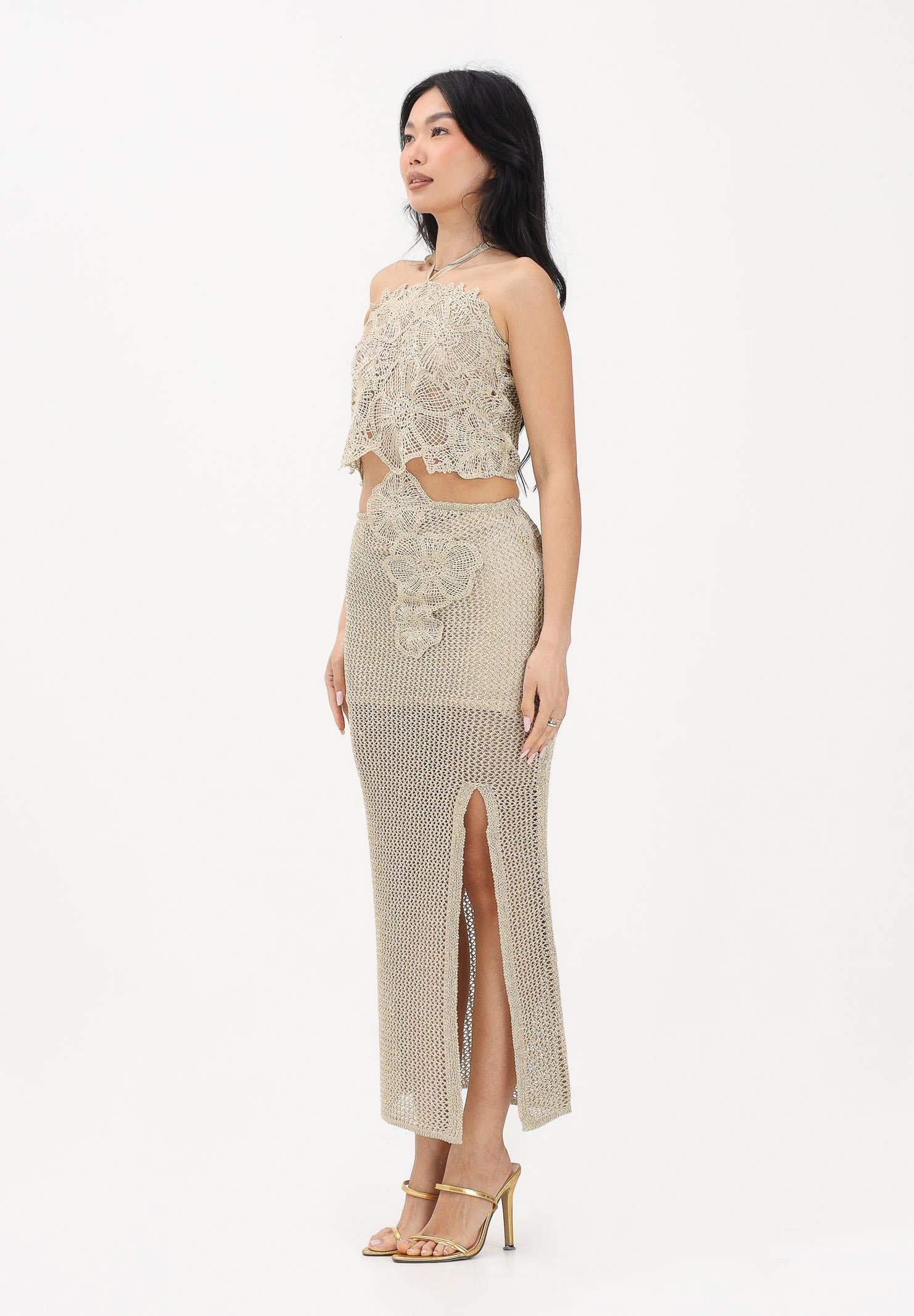 Image of SIMONA CORSELLINI Abito midi oro da donna in maglia crochet lavorata