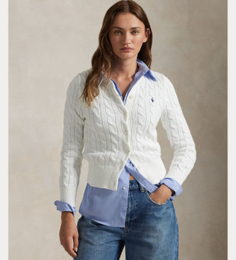 Cardigan bianco in cotone lavorato a trecce