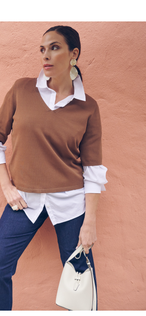 T-shirt in maglia, orlo elasticizzato, scollo a V, mezze maniche, glitter