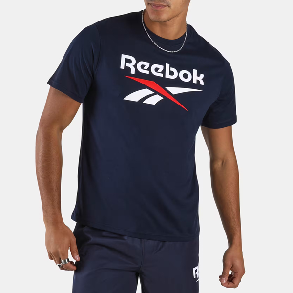REEBOK T-shirt uomo palestra regular fit cotone azzurra con logo