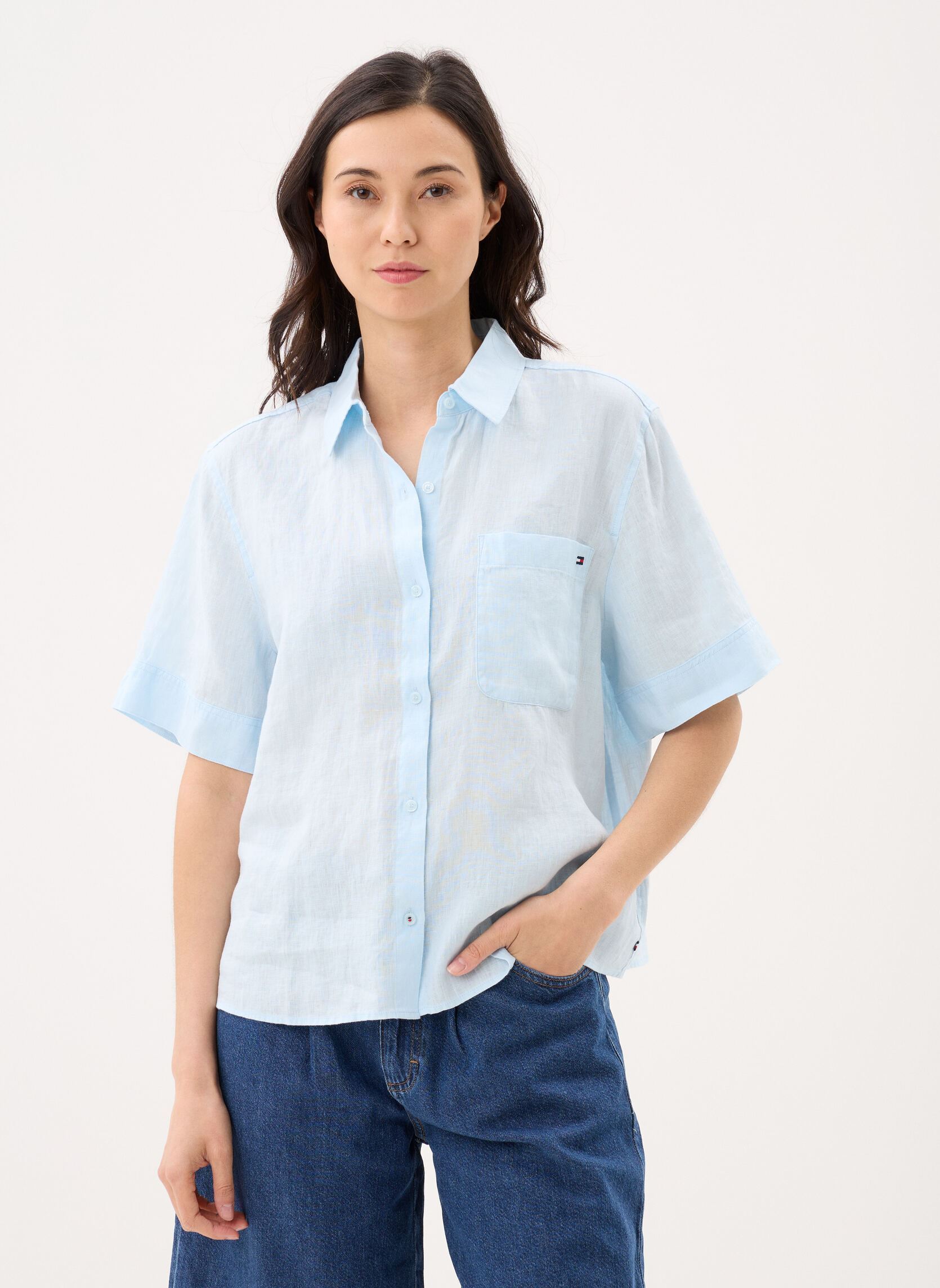 Tommy Hilfiger Camicie maniche corte Ess Linen Ss Shirt donna blu