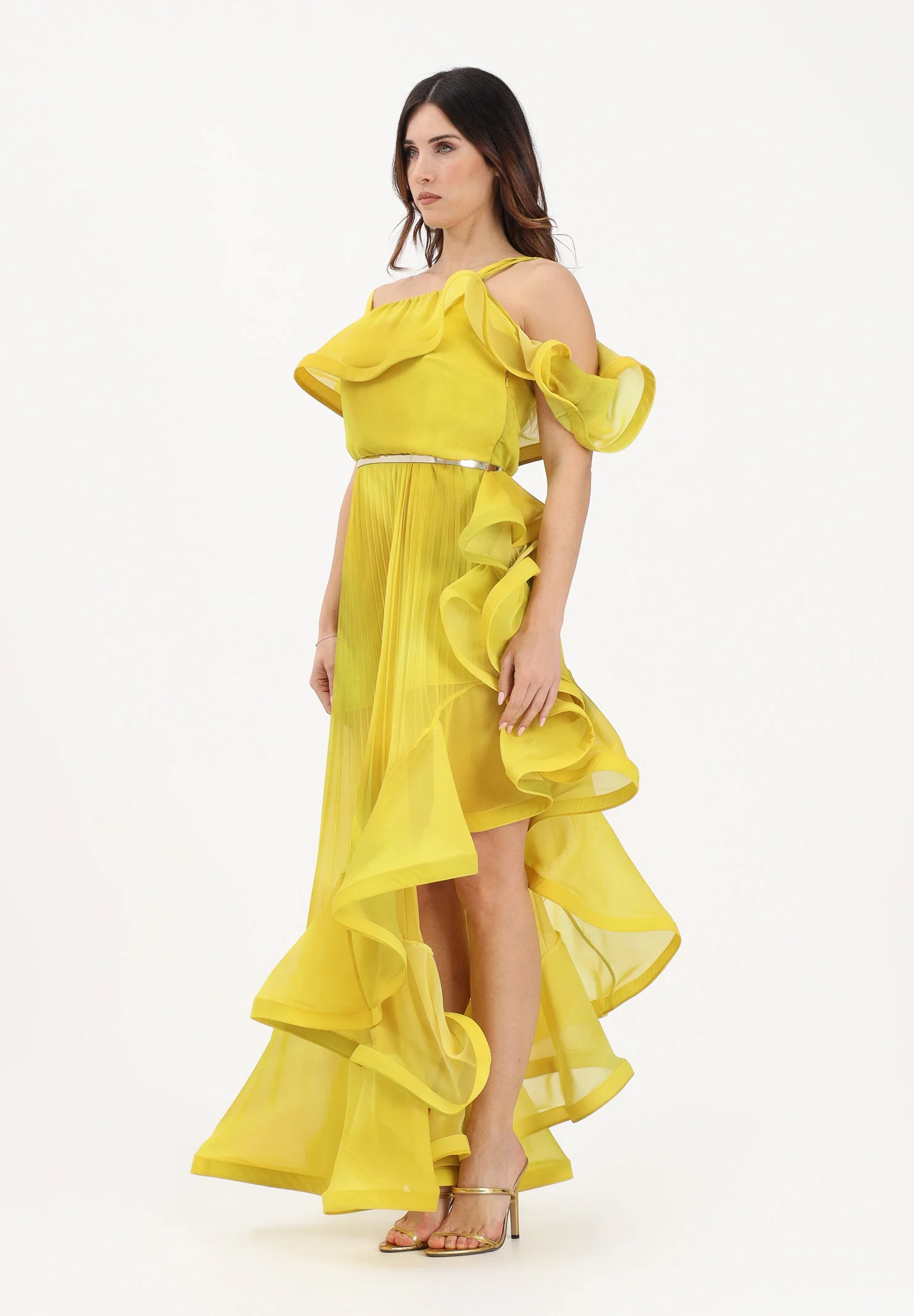 Image of SIMONA CORSELLINI Abito lungo avocado da donna in chiffon leggero