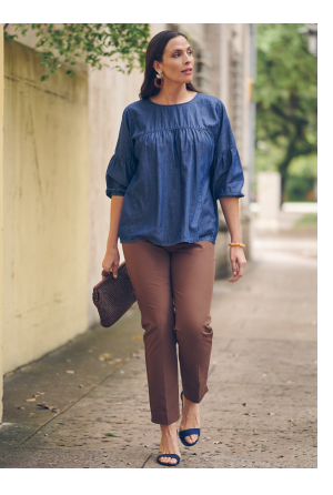 Pantaloni, piega stirata, slim-fit, vita elasticizzata