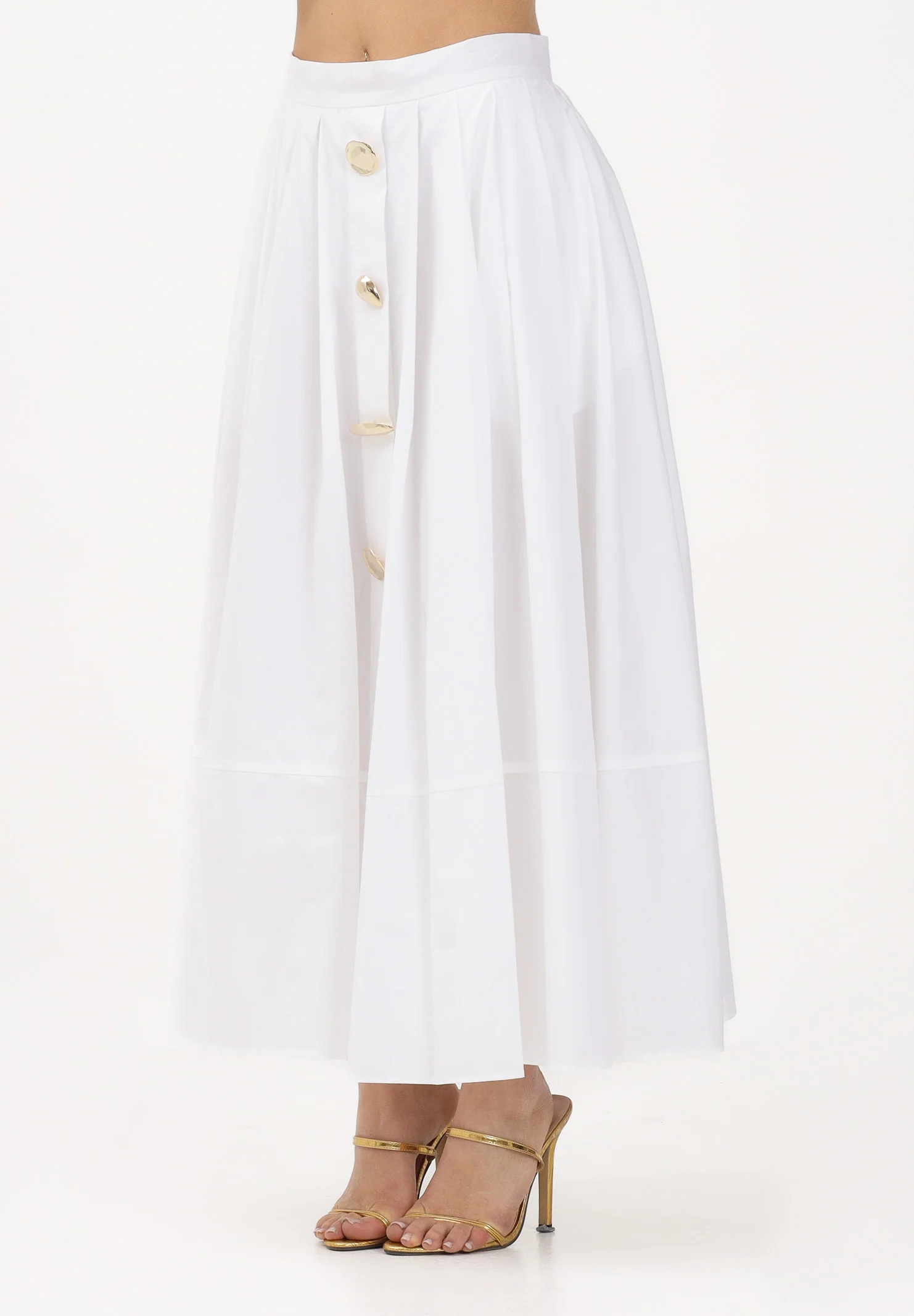 Image of SIMONA CORSELLINI Gonna midi bianca da donna con bottoni decorativi