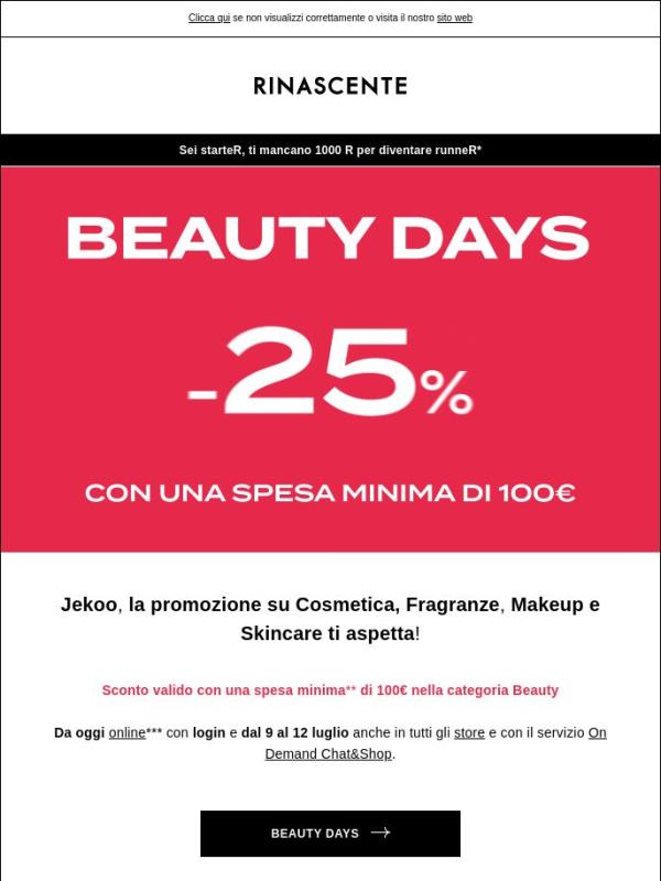 Beauty Days: -25% Cosmetica e Fragranze