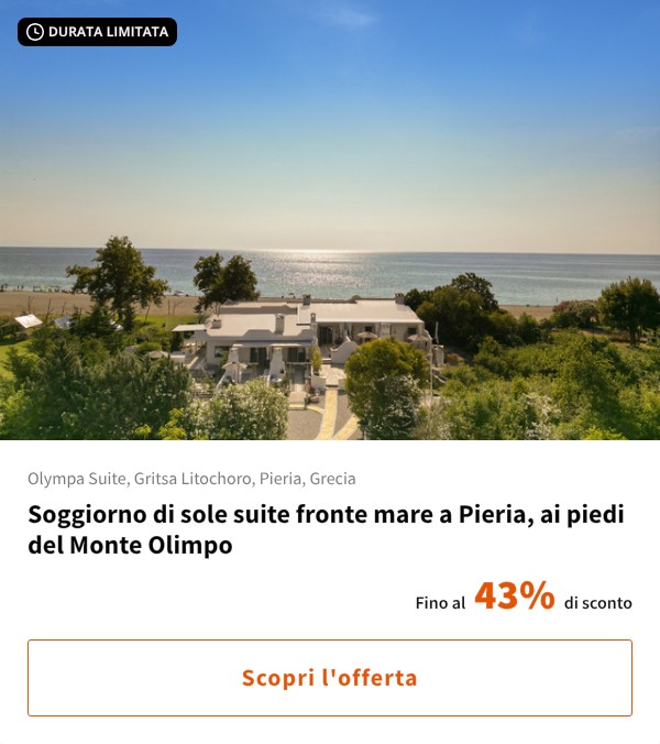 Soggiorno di sole suite fronte mare a Pieria, ai piedi del Monte Olimpo