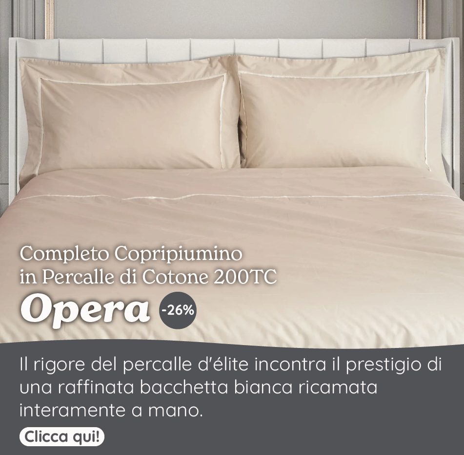 Completo Copripiumino in Percalle di Cotone 200TC con Bacchetta Ricamata a contrasto - Opera