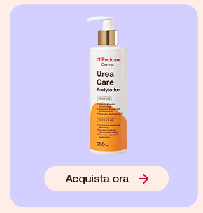 “Flacone Redcare Derma Urea Care Bodylotion su sfondo lilla con pulsante ‘Acquista ora’.” “Flacone Redcare Derma Urea Care Bodylotion su sfondo lilla con pulsante ‘Acquista ora’.”