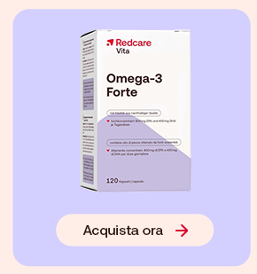 “Confezione Redcare Vita Omega-3 Forte su sfondo lilla con pulsante ‘Acquista ora’.” “Confezione Redcare Vita Omega-3 Forte su sfondo lilla con pulsante ‘Acquista ora’.”