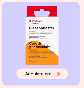“Confezione Redcare Derma Cerotti per Vesciche su sfondo lilla con pulsante ‘Acquista ora’.” “Confezione Redcare Derma Cerotti per Vesciche su sfondo lilla con pulsante ‘Acquista ora’.”