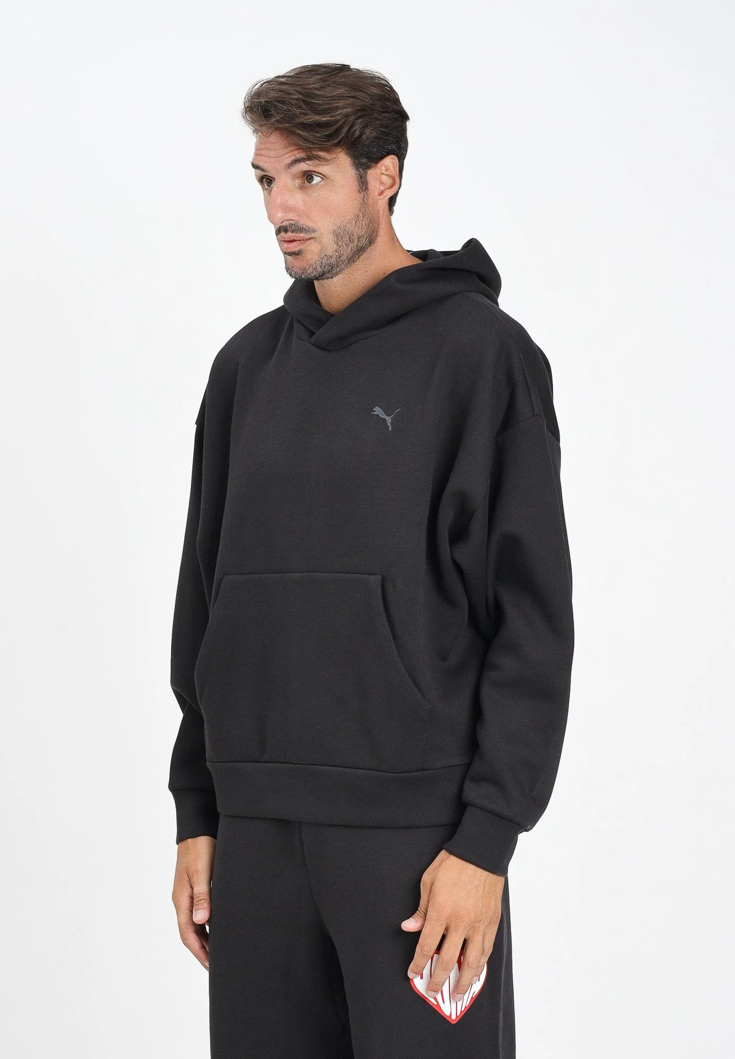 Image of PUMA Felpa con cappuccio WARDROBE ESS nera da uomo