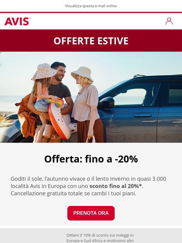 Offerta: 20% di sconto sul noleggio auto in Europa