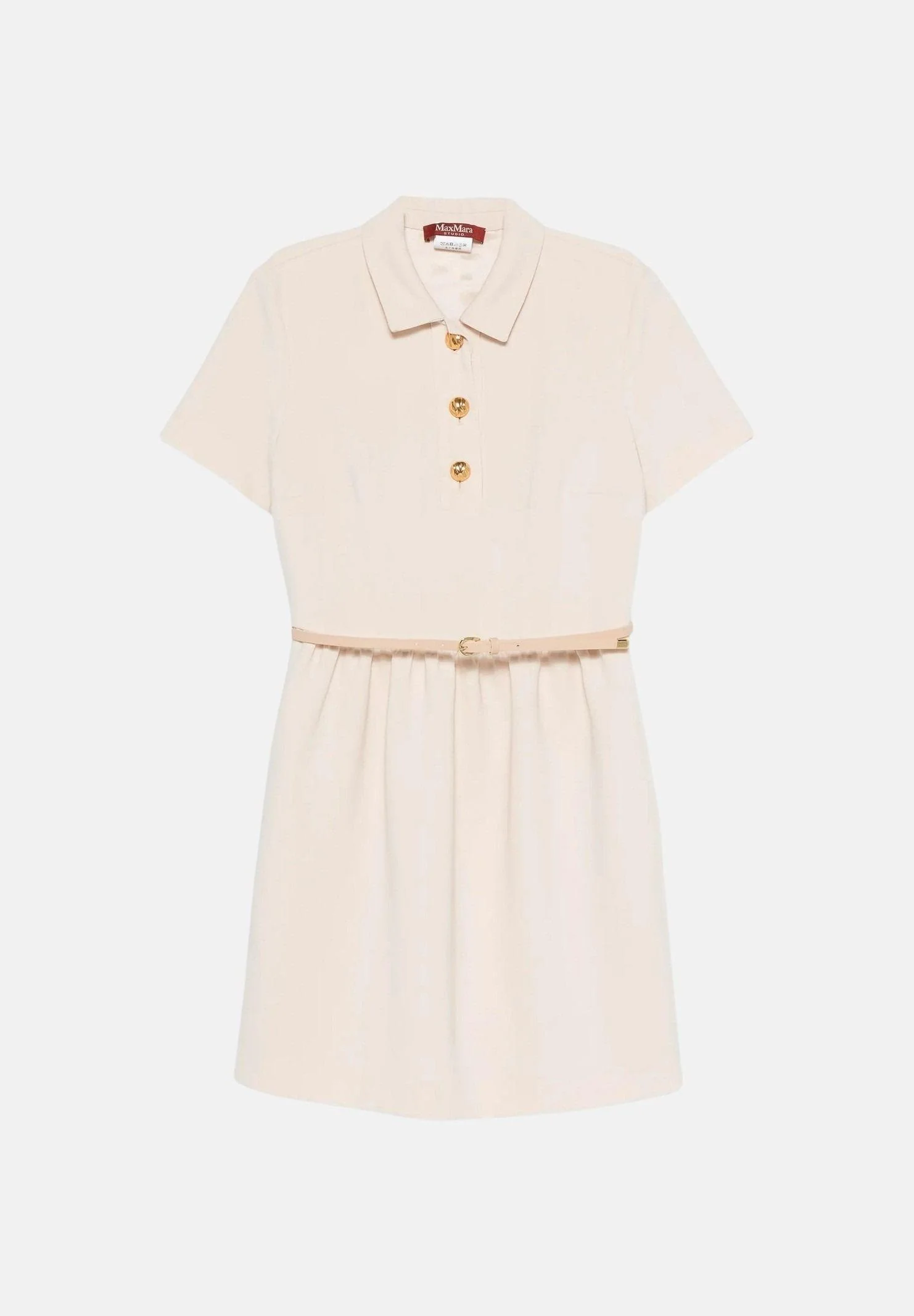 Image of MAX MARA abito corto chemisier con cintura color Naturale, bianco crema, da donna.