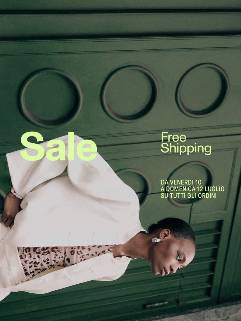Grid collage of diverse fashion models wearing dresses, coats and casual wear with bright “Sale” and “Free Shipping” overlays
