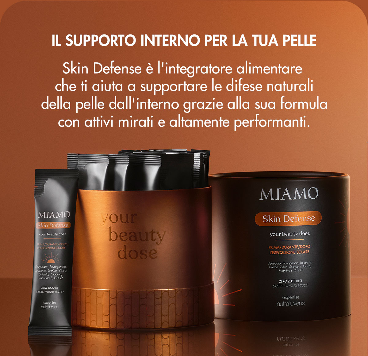 Skin Defense è l'integratore alimentare  che ti aiuta a supportare le difese naturali della pelle dall'interno grazie alla sua formula con attivi mirati e altamente performanti.