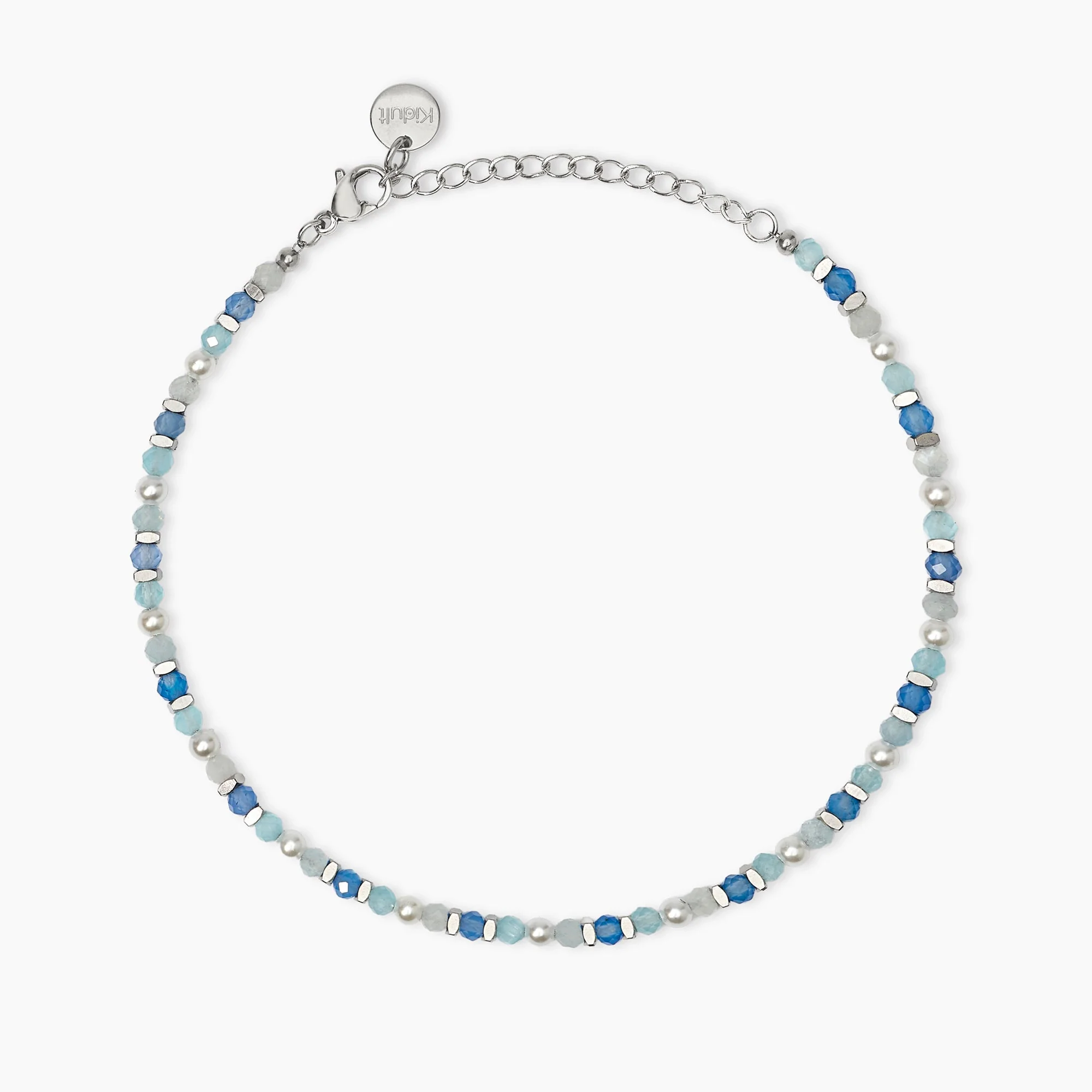 Image of Cavigliera con perle conchiglia e pietre azzurre STYLE 86