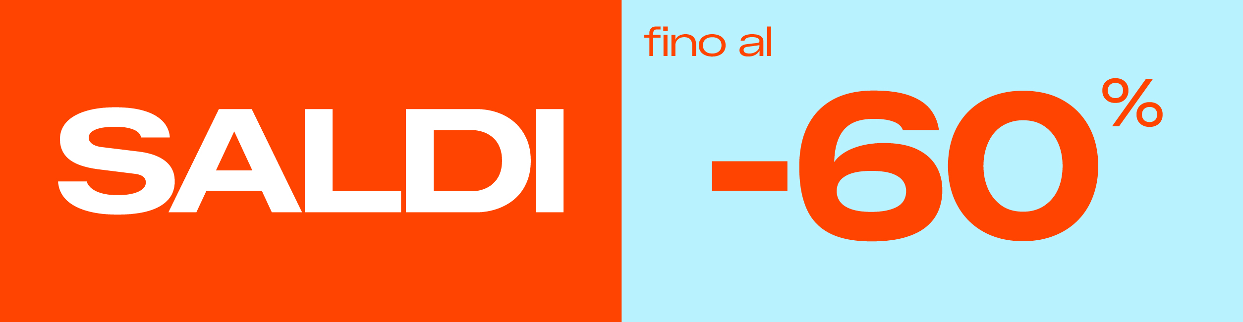 Bright split-colour sale banner reading 'SALDI' and 'fino al -60%' indicating up to 60% off