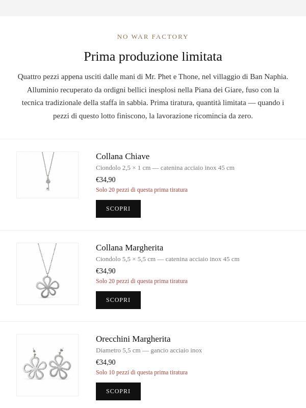 Prima produzione limitata — 4 pezzi appena arrivati