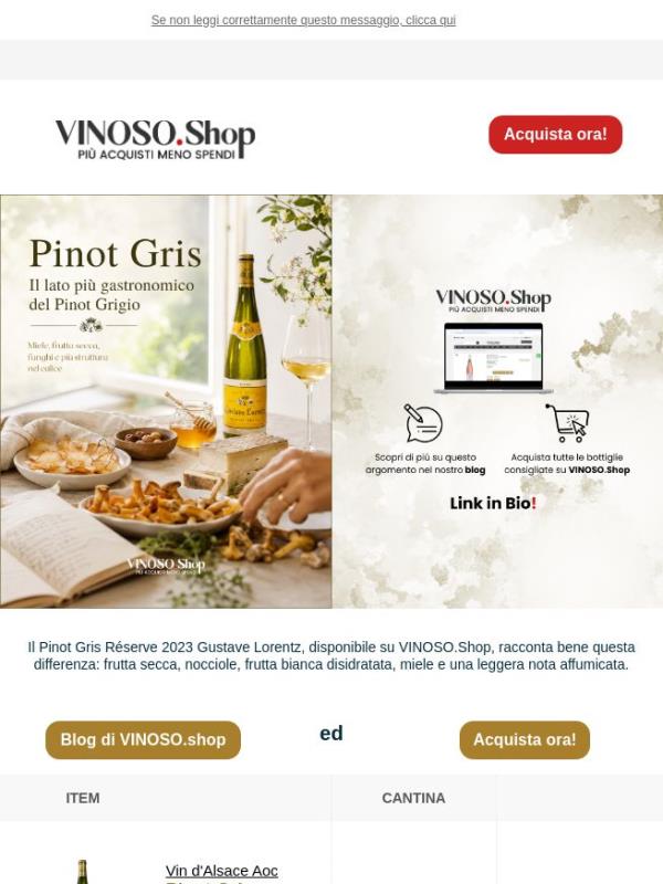 🍷 VINOSO | Il Pinot Grigio: Il sorso è strutturato e la mineralità aiuta a non renderlo pesante