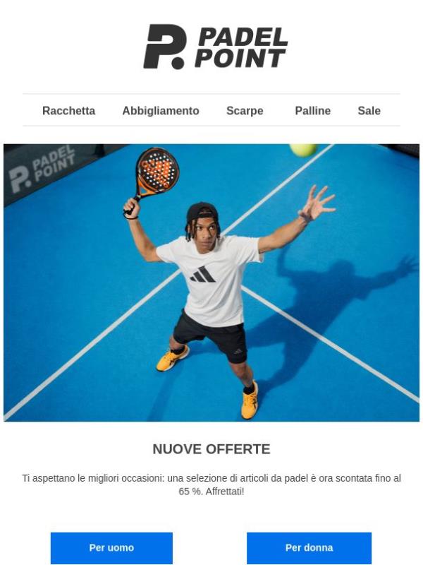Risparmia fino al 65 % sui migliori prodotti per il padel