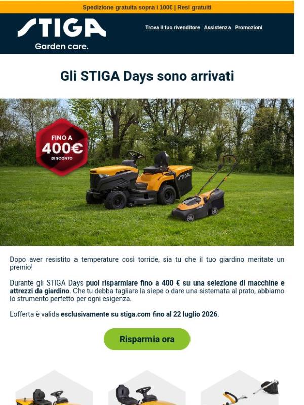 Fino a 400 € di sconto sugli attrezzi da giardino