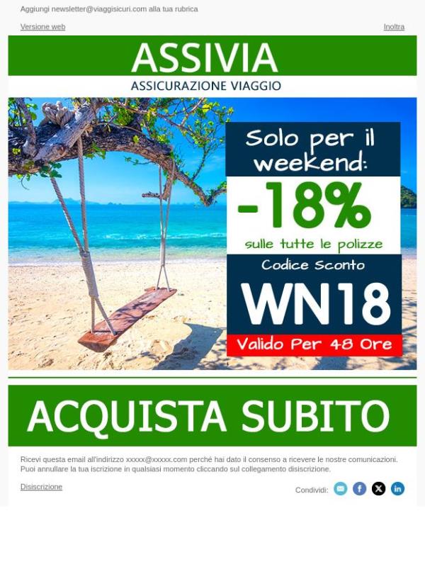 Speciale Weekend: - 18% su tutte le nostre polizze!