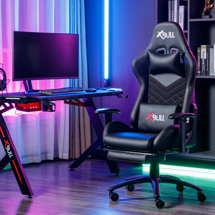 Sedia Gaming XL X-BULL con Poggiapiedi da Ufficio per Computer con Cuscino