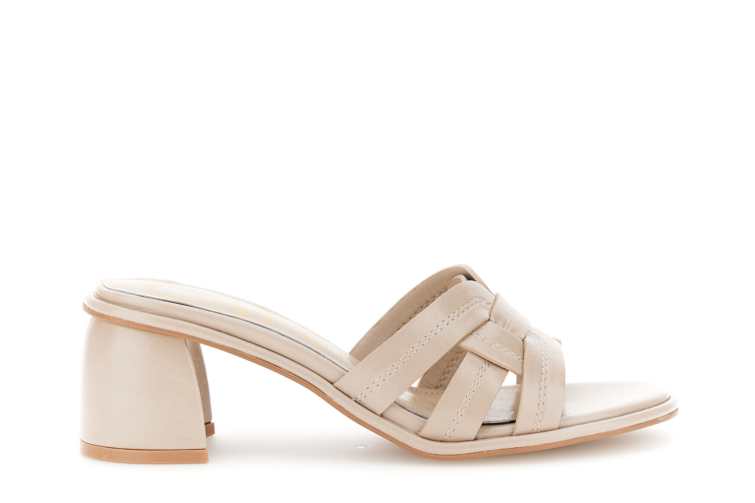 Image of sandali effetto naplak con cuciture a decoro beige