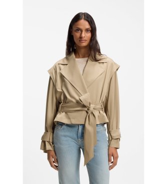 Trench corto con cintura beige