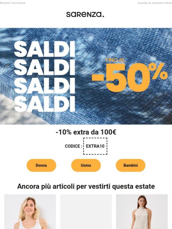 ☀️ Saldi: ancora più occasioni con uno sconto extra del 10%