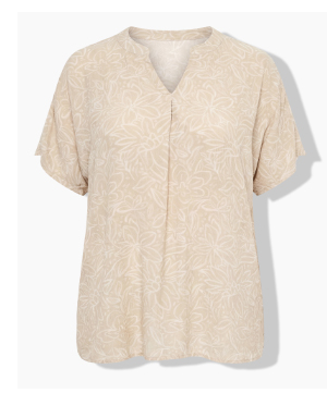 Blusa dal taglio svasato con fiori, scollo a tunica e mezze maniche