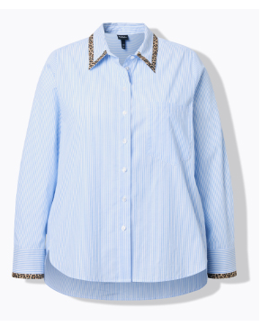 Blusa con righe, taglio svasato, collo da camicia e maniche lunghe