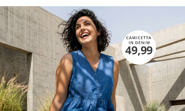 Blusa in denim, taglio svasato, scollo a V, senza maniche
