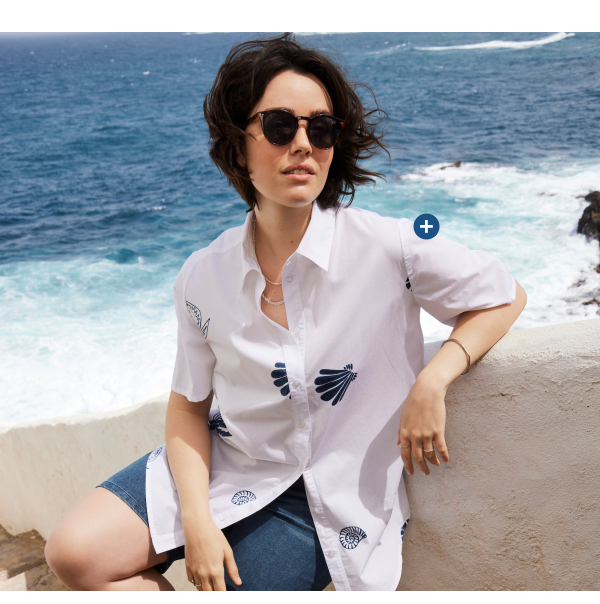 Camicia, stampa marittima, taglio svasato, colletto classico, mezze maniche
